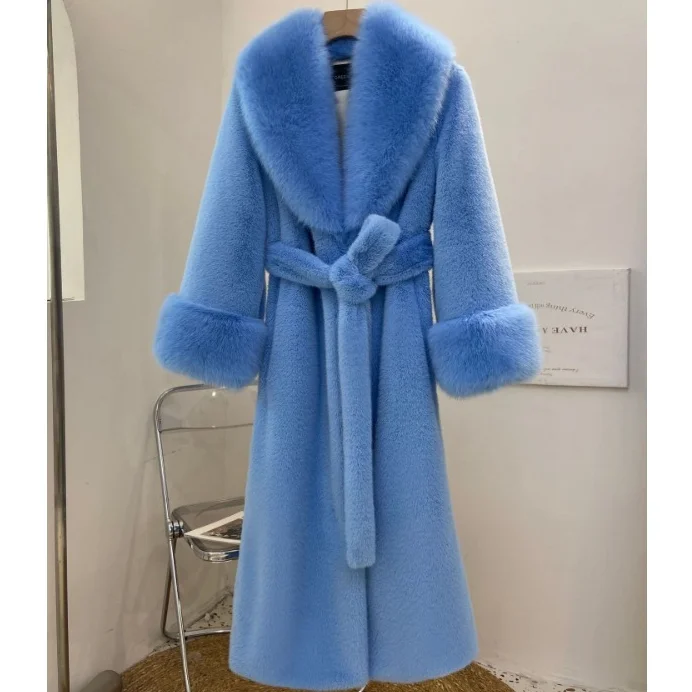 Cappotto di pelliccia con collo di pelliccia di volpe sintetica da donna cappotto lungo di Marten imitazione moda femminile inverno sciolto di grandi dimensioni 6XL Parka caldo New2024