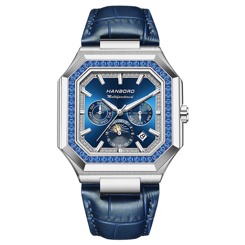 

HANBORO Men Automatic Watch 38mm Square Mechanical Wristwatch Waterproof Luminous Sapphire Mirror Shanghai JHS08 Month Week Date