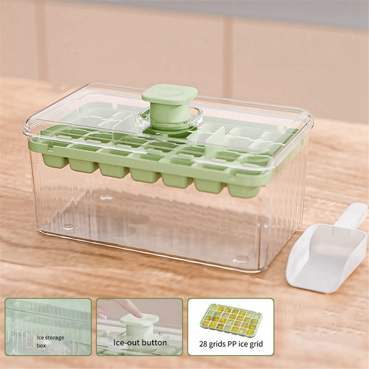 Ice Box One-Button Press-Type Easy Release High-Color Ice Box Household Food-Grade Ice Storage Mold Green