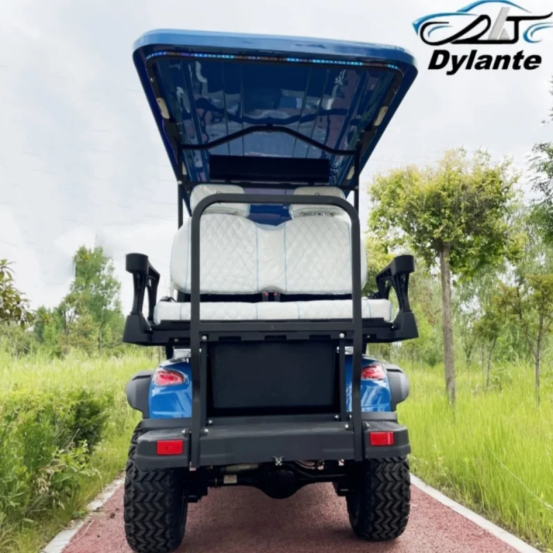 72V Lithium Golf Cart Shock Absorbing Suspension All Terrain Electric Golf Cart Bumper And Front Basket Brown Upholstered Seat