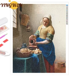 DIY 5D diamentowa malowanie Milkmaid pełna diamentowa mozaika krzyż zestaw do szycia Johannes Vermeer obraz dekoracyjny do domu rękodzieła