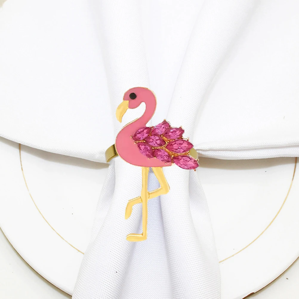 

4 Pcs Flamingo Napkin Rings Clasp Practical Buckles Cute Holders Decor Metal Tropical Decorative Alloy Dinner Party