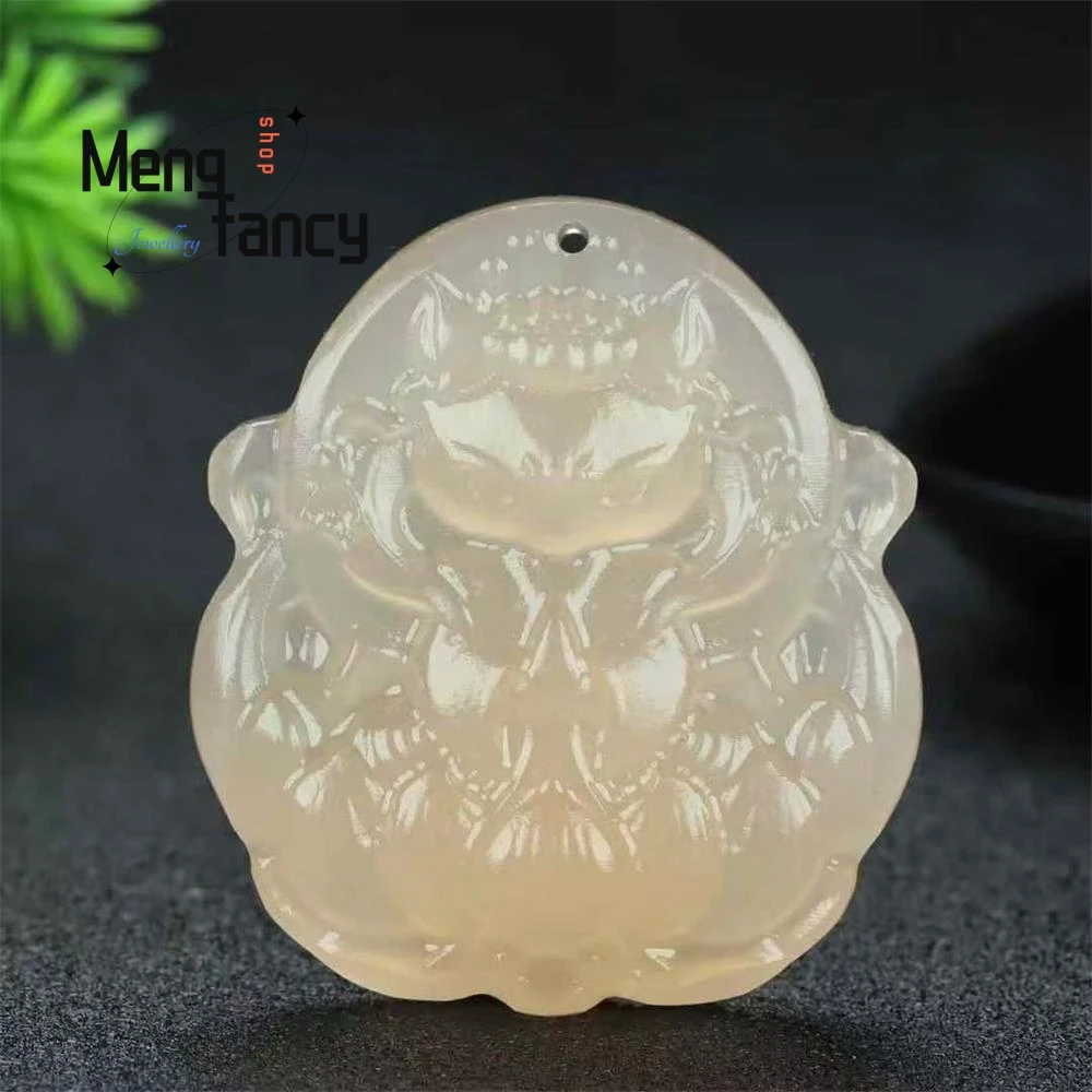

Natural Hetian Jade Smoke Purple Clear Water Nine-Tailed Celestial Fox Pendant Cute Fashion Couple Jewelry Popular Holiday Gifts