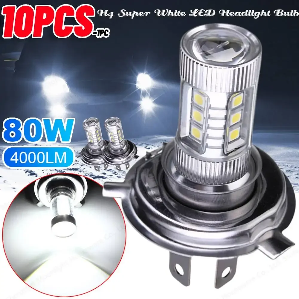 H4 Driving Running Lamp IP67 Waterproof Super White LED Headlight Bulb 6000-6500K High Low Beam Auto Headlight 80W 12V
