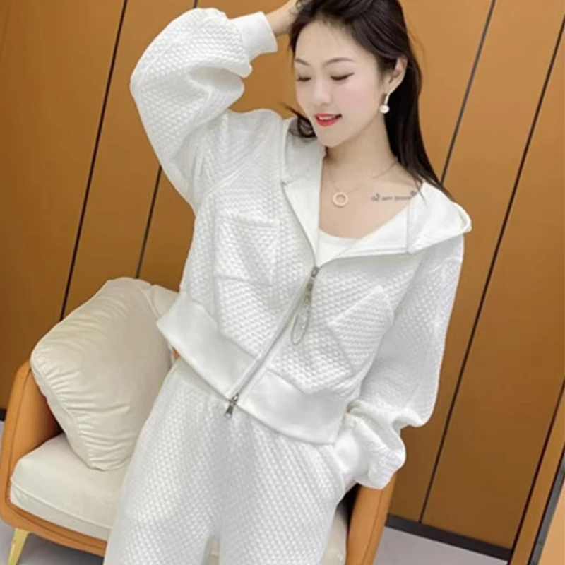 Spring Autumn New Hooded Sweatshirt Wide Leg Pants Two Piece Set Loose Slimming Casual Fashion Women's Trendy Outfit