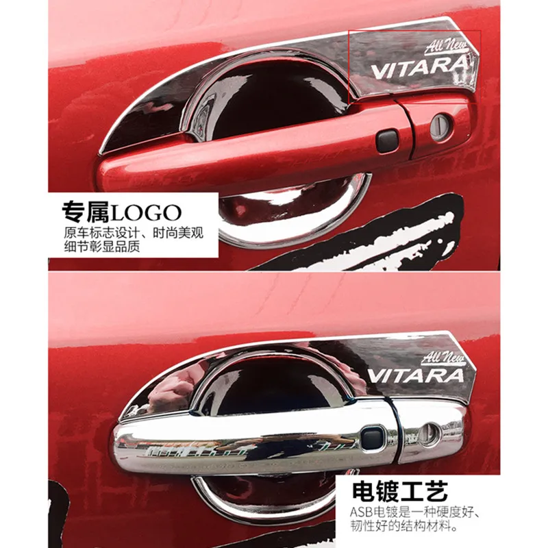 For Suzuki Vitara 2016 2017 2015 ABS Chrome Door Handle Cover Side Door Handle Bowl Protector Trim Car Accessories