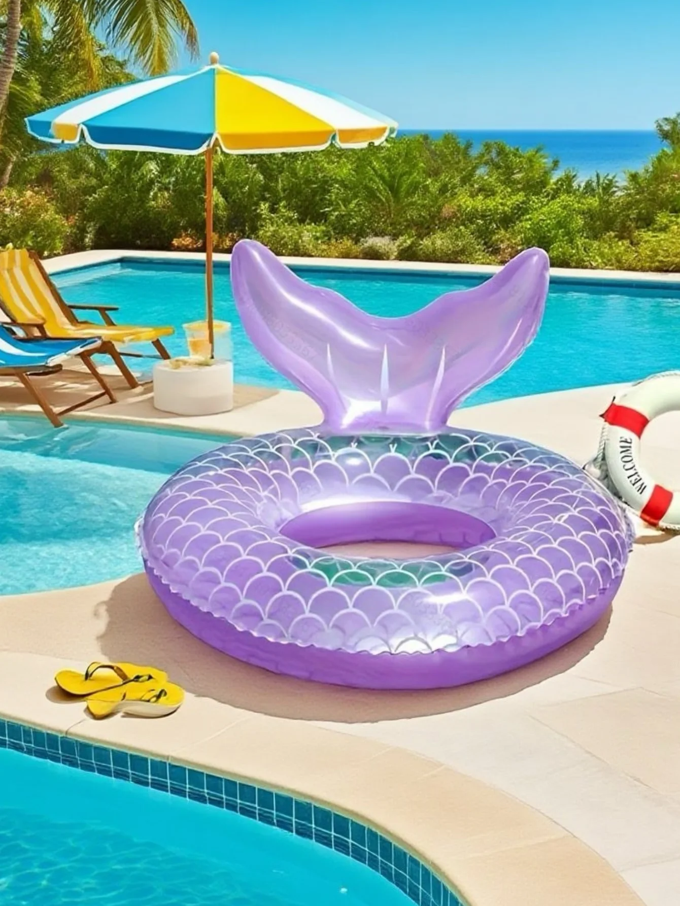 1 قطعة عوامة حورية البحر قابلة للنفخ ، ذيل PVC ، حلقة سباحة سميكة من مادة PVC ، عوامة حمام سباحة على شكل حيوان جميل ، لالتقاط الصور ، لـ Su #1