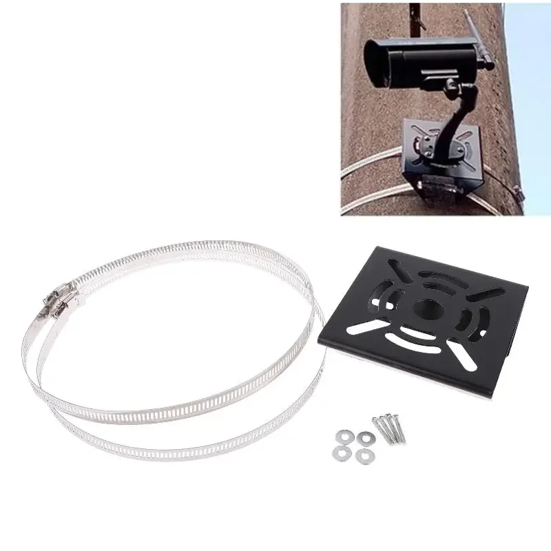 1 Set Universal Joint Pole Column Holding Monitoring Bracket Camcorder Back Stand Iron Hoop Plate Street Light Pole Mount Holder