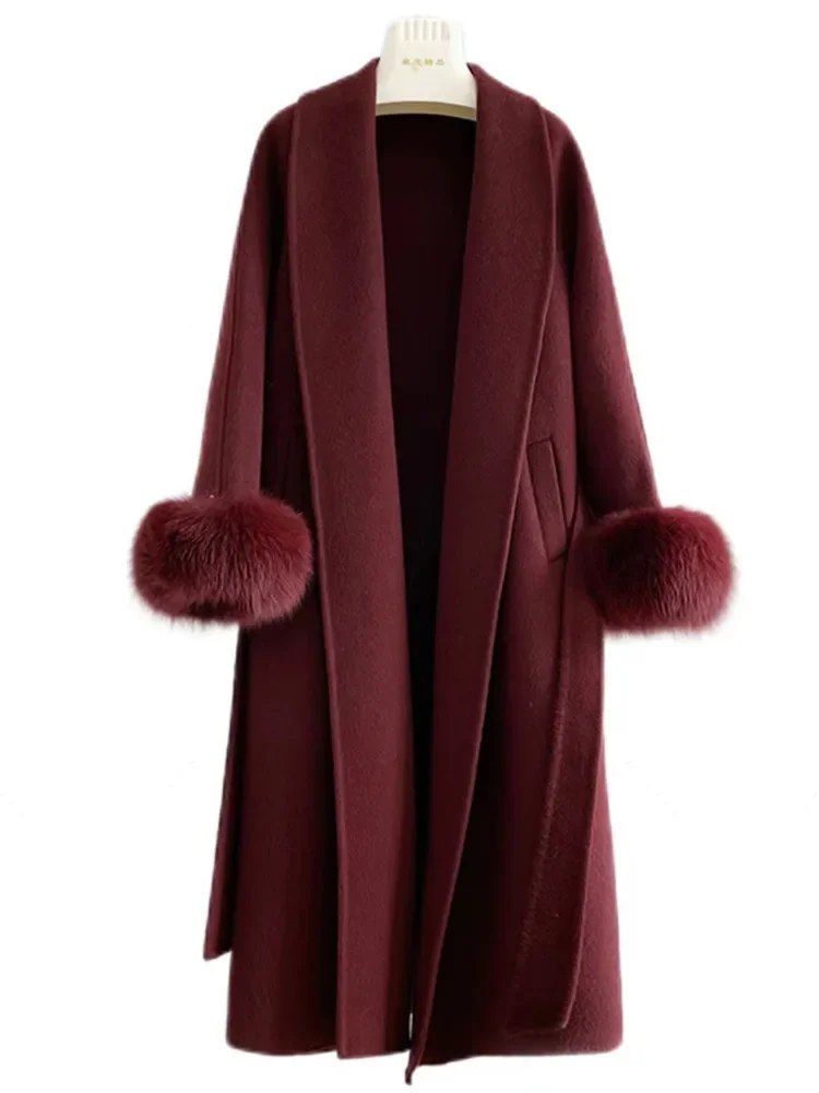 معطف عصري قصير يمزج معاطف خريف 2025 جديد للمرأة البني الصوفية محززة طوق فضفاض وشاحات شعر طويلة الأكمام 2