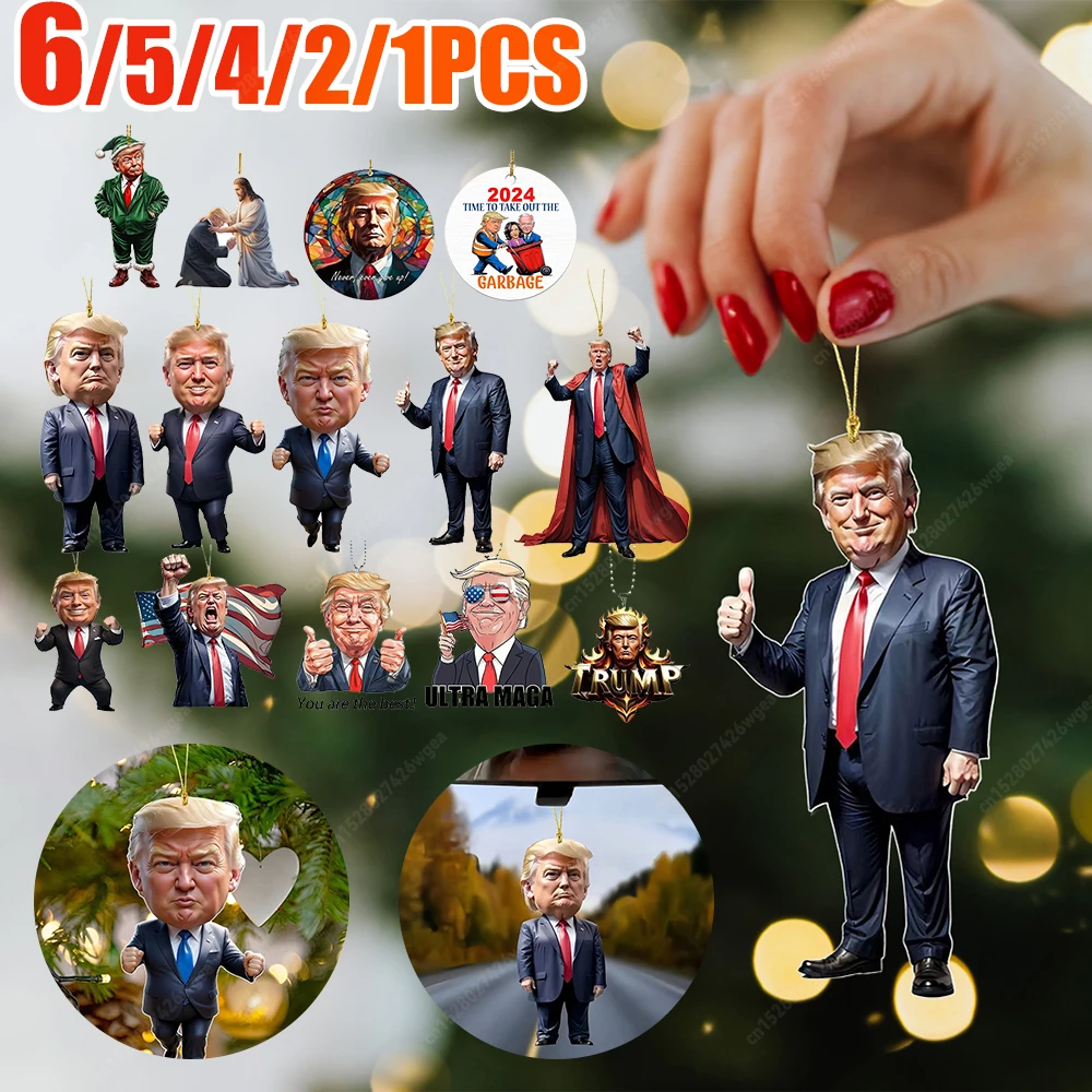 Christmas Tree Hanging Acrylic Funny Donald Trump Ornament America Presidential Election Car Backpack Keyring Prop Hanging Decor