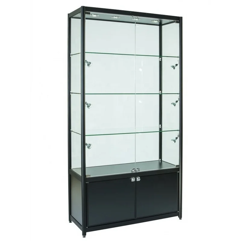 (Customized) retail locable cheap display cabinet with LED light custom made cheap glass display showcase