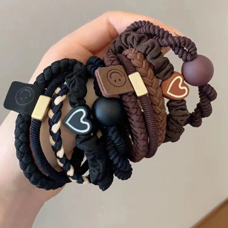 5/10 قطعة بسيطة القلب الكرة سحر Scrunchie لا ضرر مطاطا مضفر العلاقات الشعر الحبال النساء الفتيات ذيل حصان حامل الأربطة المطاطية