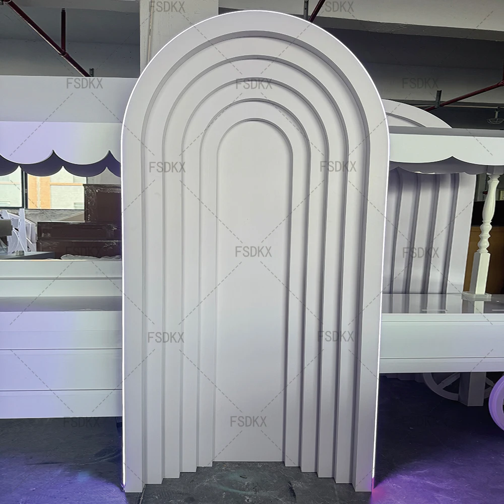 Multi-Layer Recessed Arch Wedding Backdrop White Hollow Frame Background for Birthday Party Wedding Decor