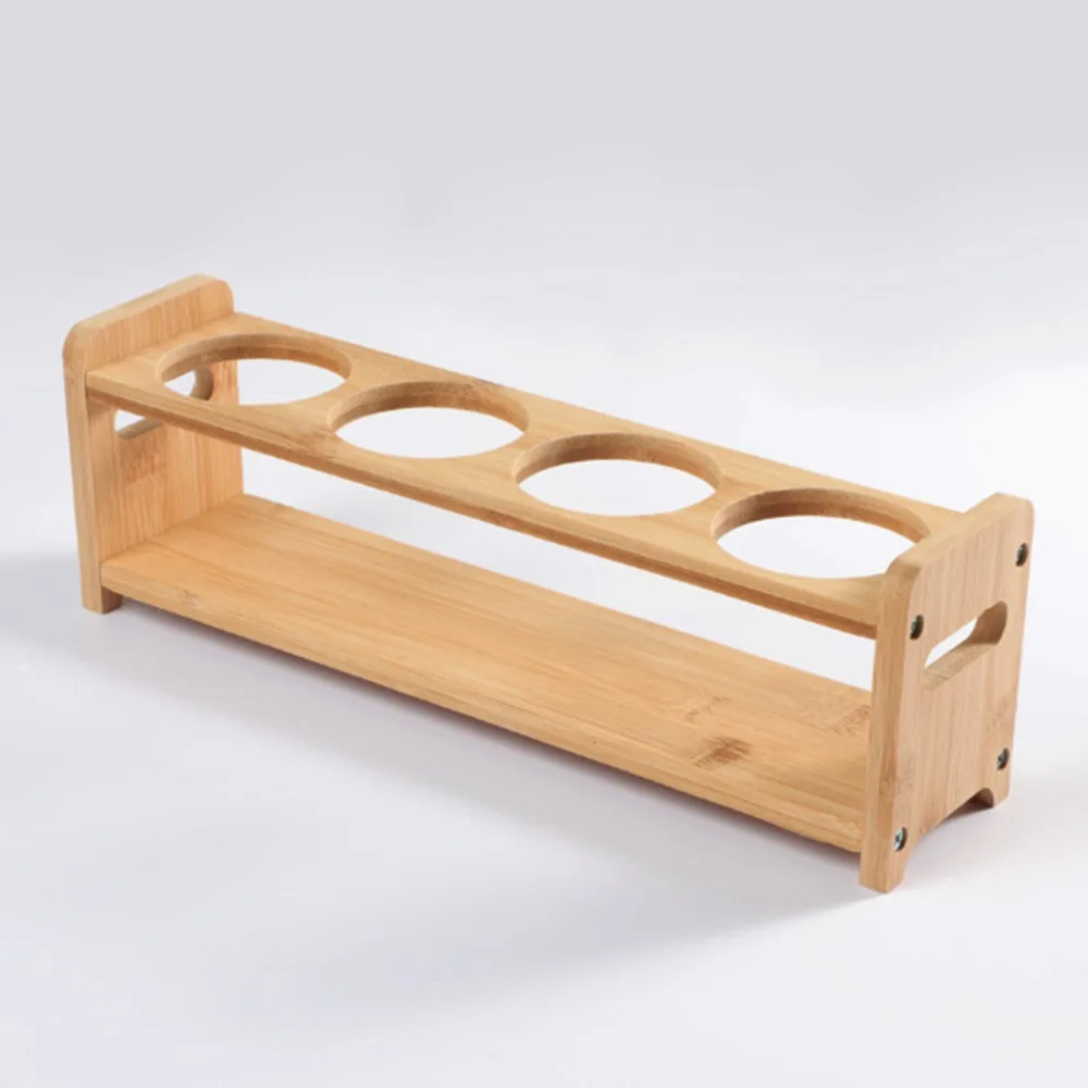 Wooden Oil Bottle Rack 4 Holes Round Slots Spice Bottle Organizer Khaki Finish Oil Dispenser Shelf Cabinet Storage Organization