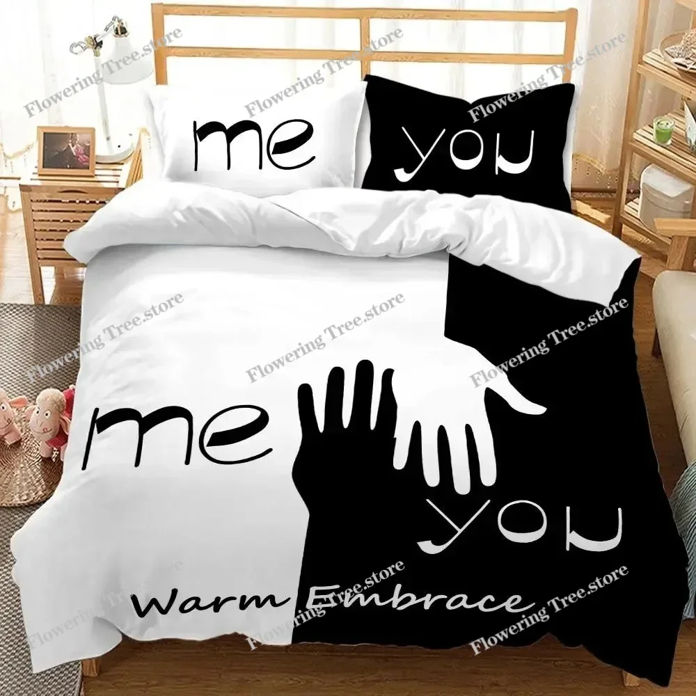 CoupleLover White Black Luxury Bed Linen 2 People Double Bed Adult Single King Quilt Duvet Cover Queen Comforter Bedding Sets