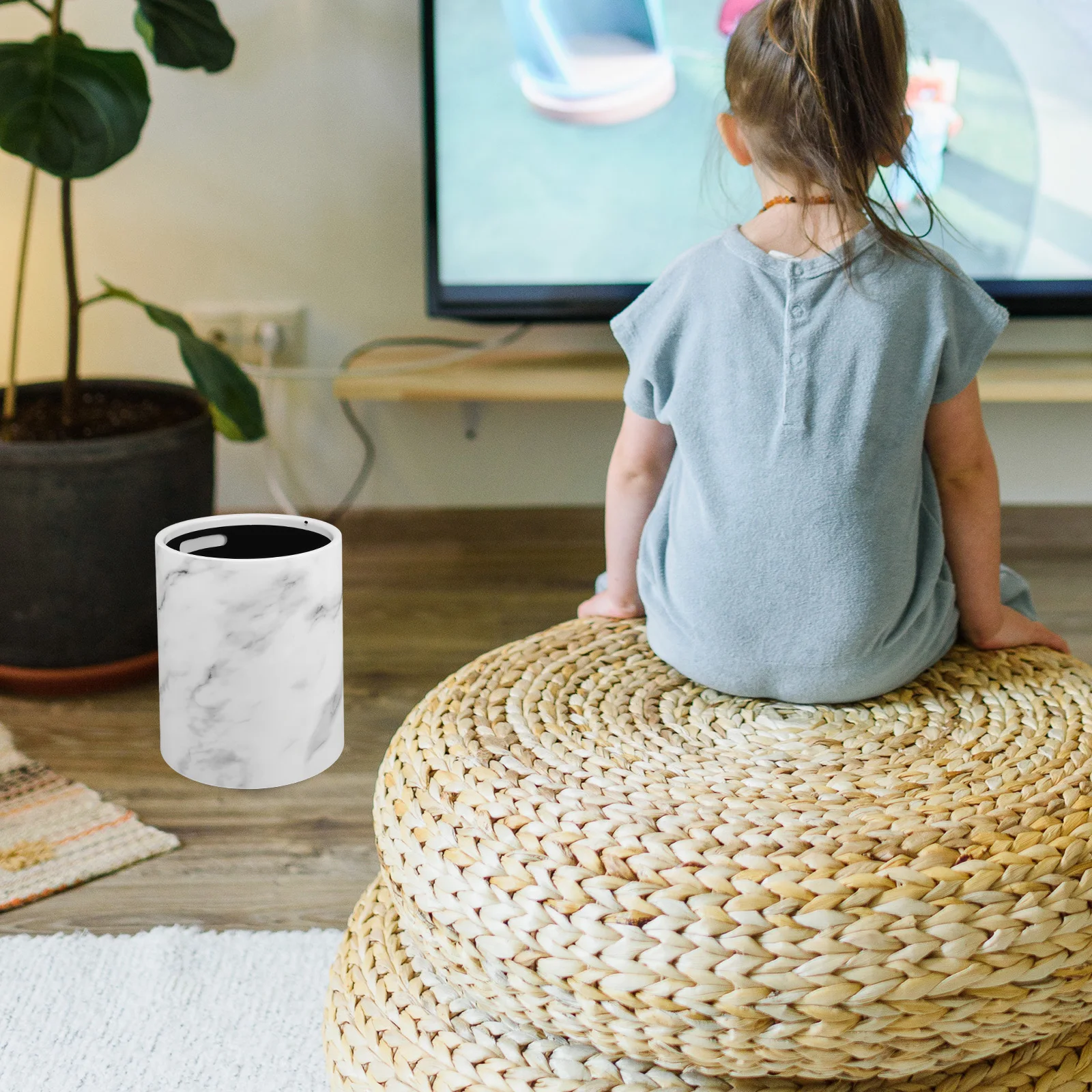

Marble Texture Trash Bin Plastic Bathroom Kitchen Garbage Can Large Capacity Waste Container Reusable Easy Use Wastebasket