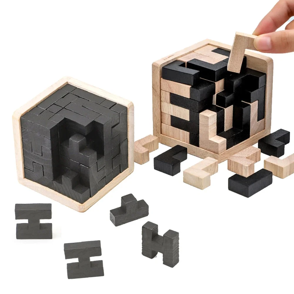 54 stks Houten Puzzels IQ Speelgoed TH Vorm Kubus Educatief Speelgoed voor Puzzelliefhebbers, Intellectuele Spel Speelgoed 3d Puzzel