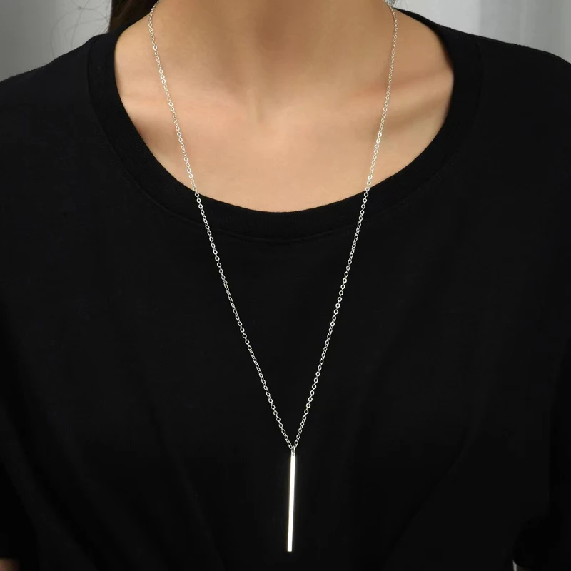 New 60cm Pure 925 Sterling Silver Long Necklace Curb O-Chain Choker pendant Bar Shaped Necklaces Women Girls Gift Fine Jewelry