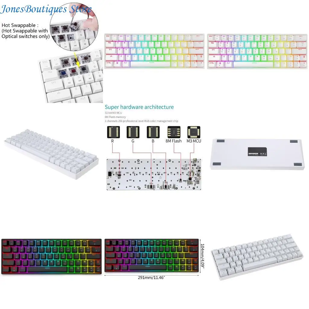

64Key Compact Mechanical Keyboard Водонепроницаемая горячая игровая клавиатура W8K