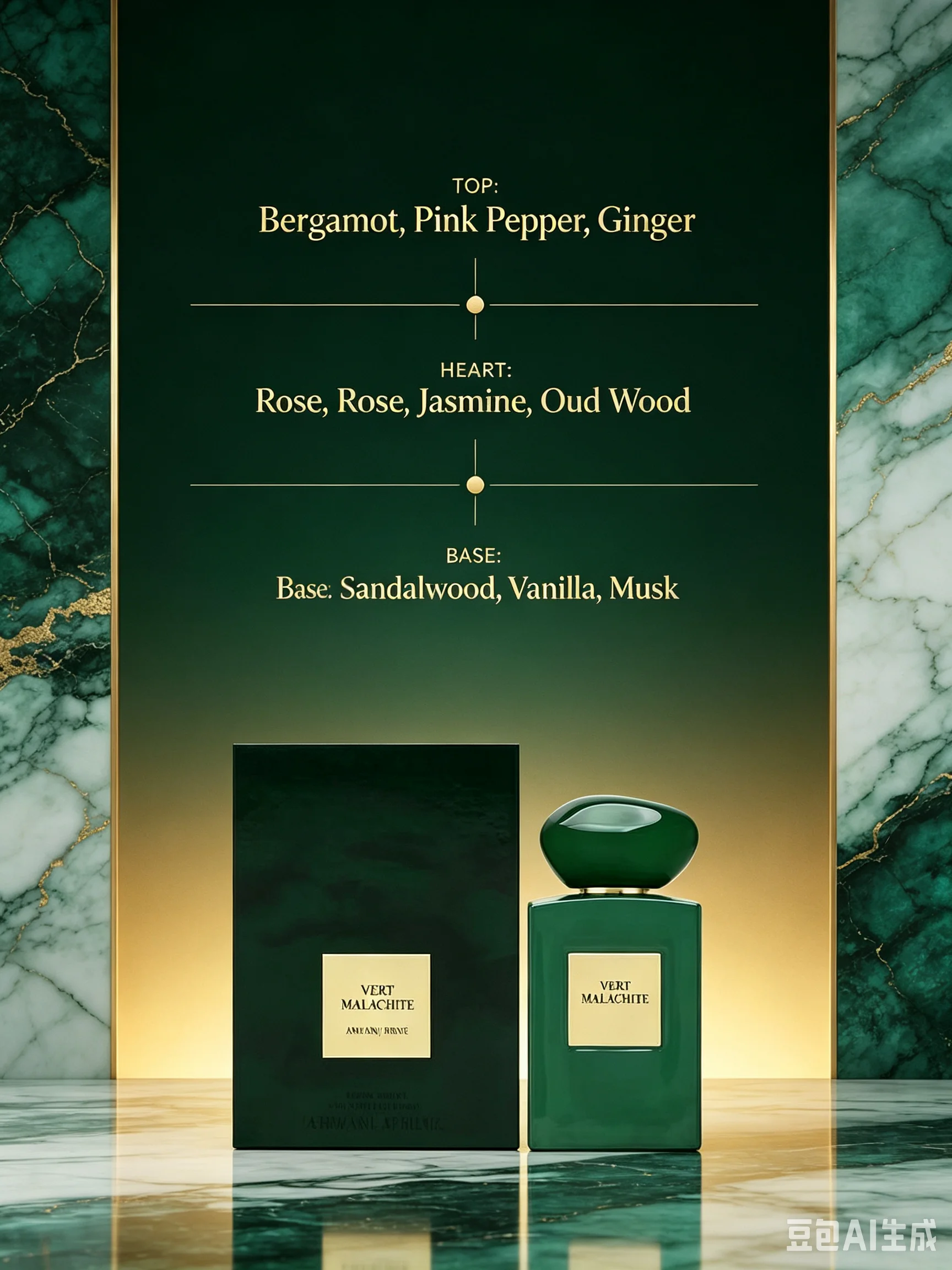 Vert Malachite EDP 3.4oz 100ml, Luxury Private Collection Green Woody Unisex Niche Fragrance, Green Leaf Jasmine Cedarwood Vetiver Musk, Long Lasting Premium Designer Scent for Day to Night Wear, Unisex Gift
