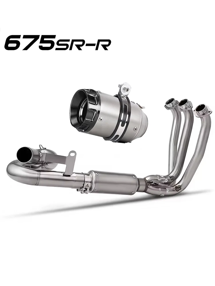 Universelles Komplettes Auspuffsystem Slip-On Motorrad-Auspuff Schalldämpfer Auspuffanlage Vorderes Verbindungsrohr für 675SR 675R 675NK 675SRR