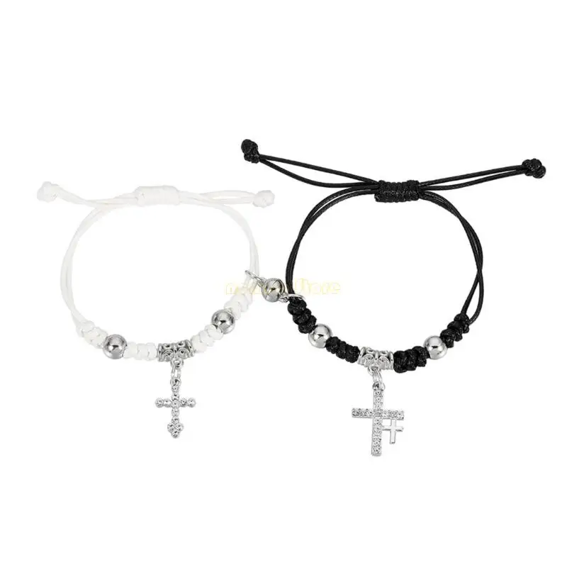31BF 2pcs Crystal Couple Bracelets Matching Bangle Braided Jewelry