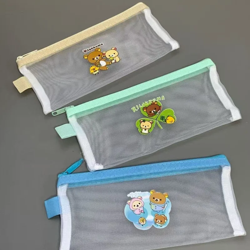 

Новый пенал Rilakkuma Grid, мультяшный студенческий большой емкости, прозрачная молния, портативная сумка для хранения канцелярских принадлежностей, офисные принадлежности