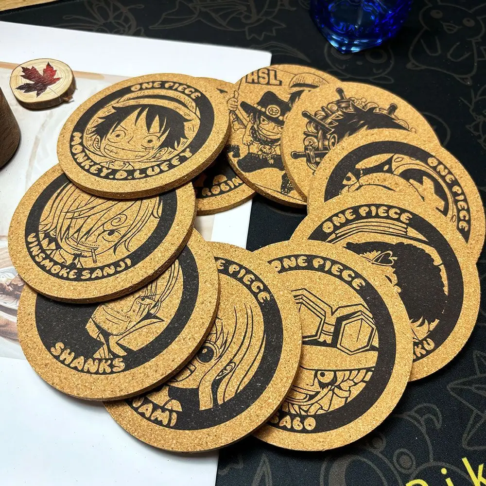 15 Styles Diy One Piece Luffy Roronoa Zoro Cork Coaster Shanks Cartoon Animation Two-Dimensional Natural Cork Coaster Gift Toys