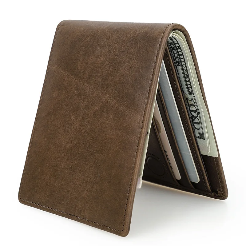 British Style Head Layer Cowhide Half Fold Horizontal Card Bag Strong Magnetic Button Leisure Ultra Thin Men's Wallet Men Wallet