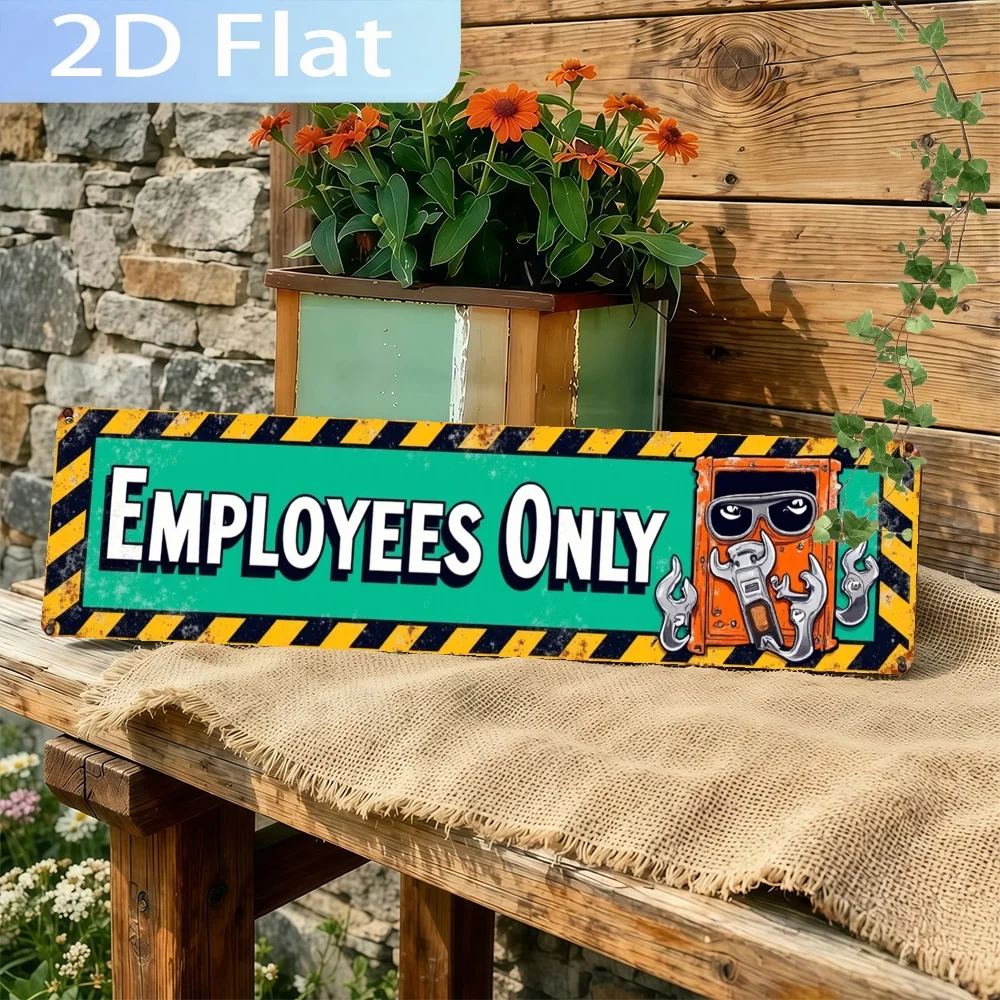 2D Flat - A Two-Dimensional Aluminum Piece Showcasing a Vintage 'Employees Only' Sign Design, Ideal for Farmhouse Decoration