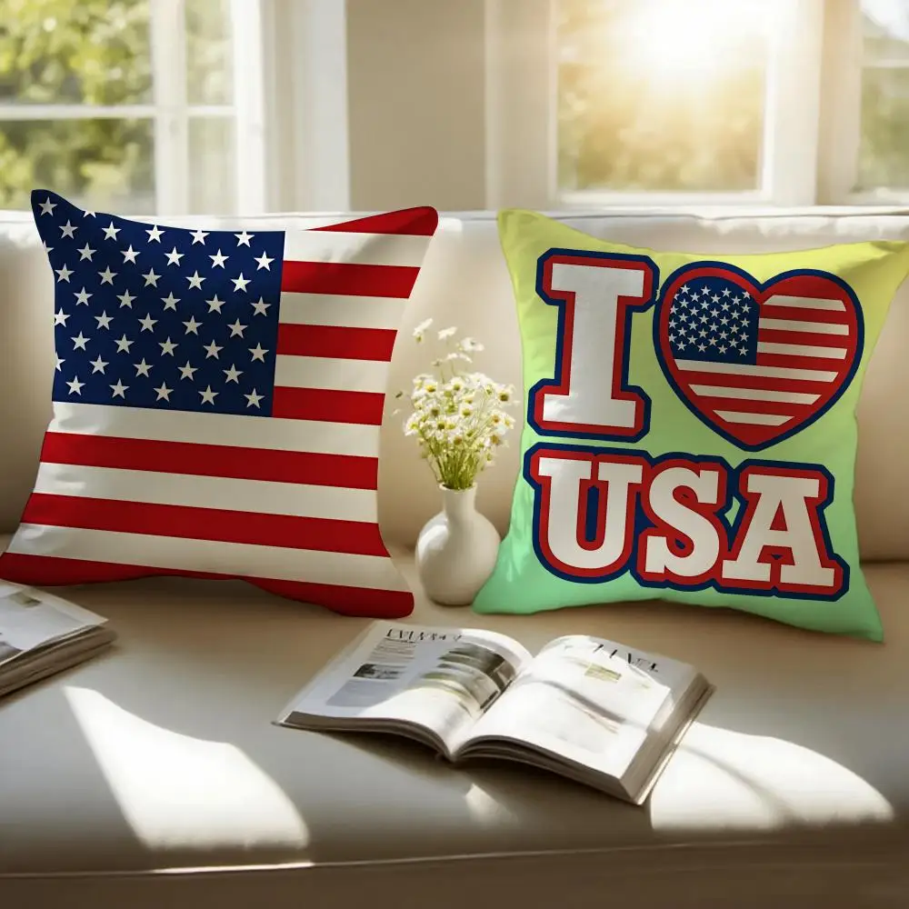 United States USA Flag Pillow Case Pillow Case Plush Fabric Soft Double Sided Print Home Sofa High Quality Cushion
