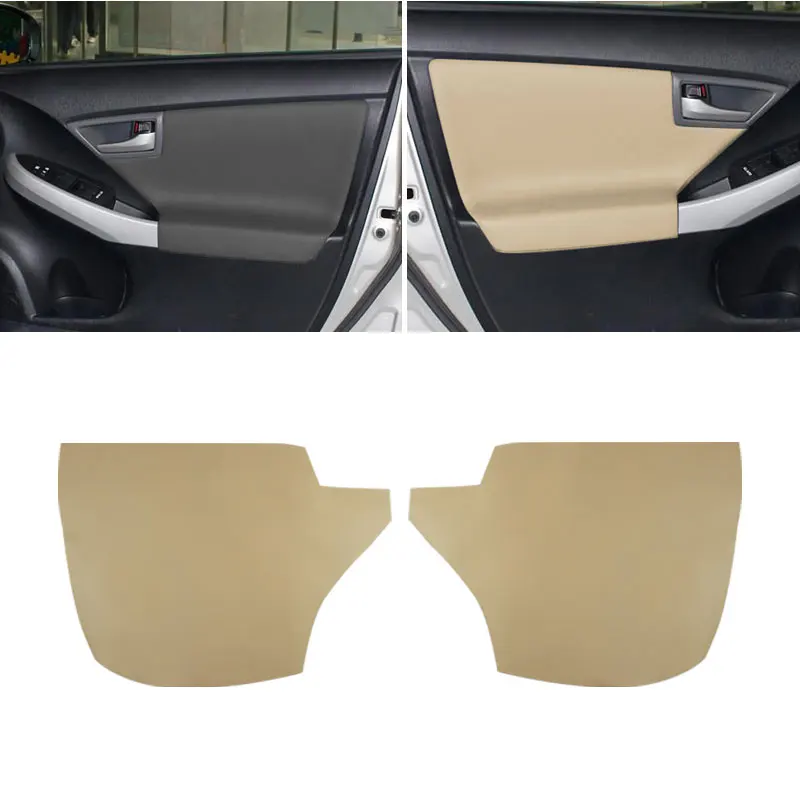 Beige Leather Front Door Armrest Panel Protective Trim 2Pcs Interior Covers for Toyota Prius 30 2009‑2015