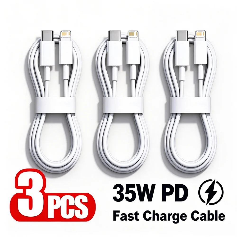3PCS 35W PD Rapid Charging Cable For iPhone 14 13 12 Mini 11 Pro Max 14 8 Plus XS Max XR X SE Fast Charge USB-C Data Sync Cables