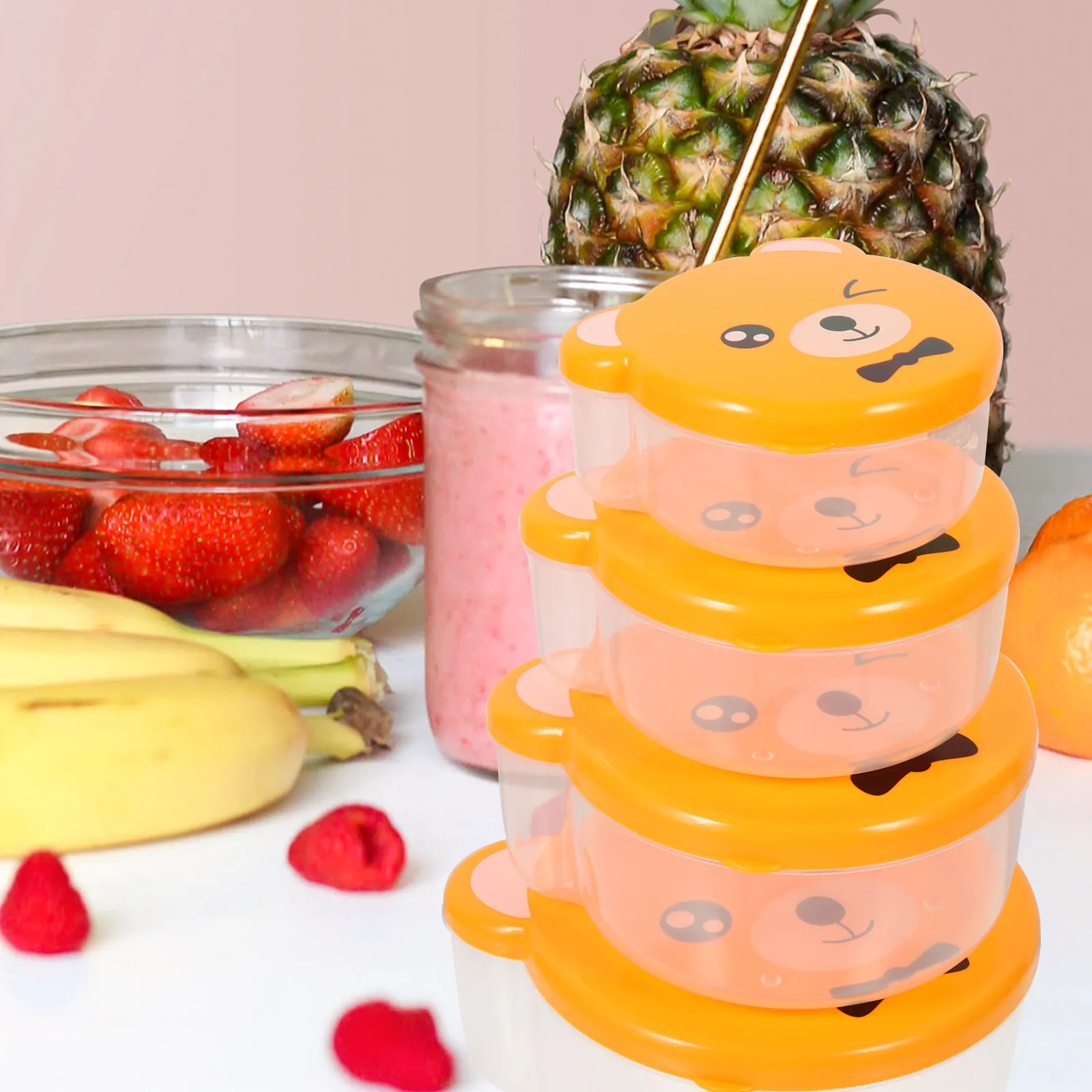 

4Pcs Children Fruit Box Lightweight Safe Bpa Free Small Bento Box with Smooth Lid for Refrigerator Deodorizing Portable Food