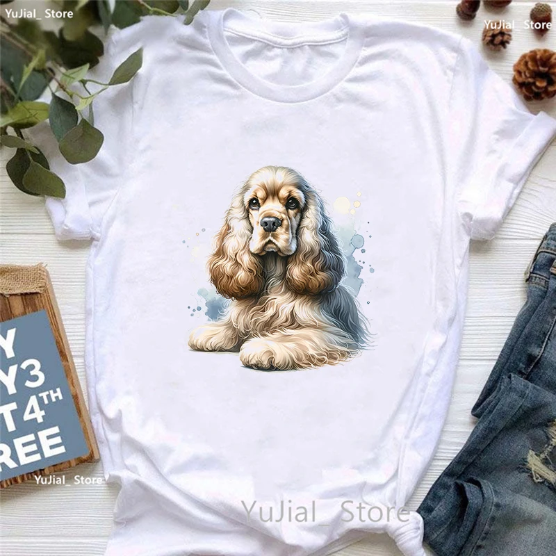 Cute Cocker Spaniel Animal Printed T Shirt Girls Summer Short Sleeve Tshirt Women Harajuku Shirt Fashion T-Shirt Female