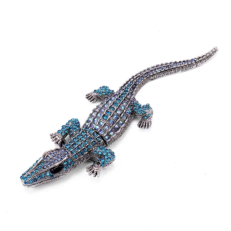 Large Size Rhinestone Crocodile Brooch Vintage Animal Pins and Brooches Gift for Women Crystal Alligator Pin Jewelry Corsage