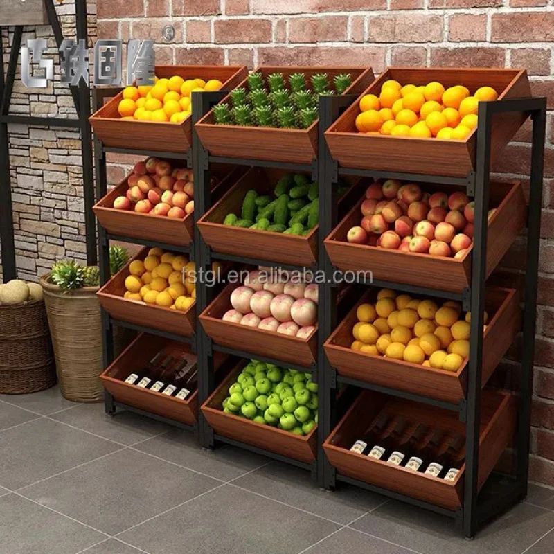 custom.Supermarket Customized Practical Fruit and Vegetable Display Shelf Display Cabinet