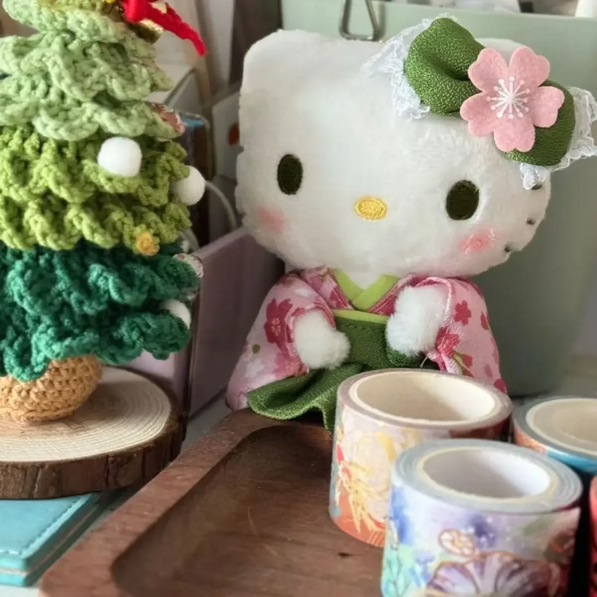 سانريو Kawaii مرحبا كيتي ماتشا كيمونو مرحبا كيتي دمية حقيبة قطيفة قلادة بلوشي اكسسوارات دمية ناعمة الفتيات هدايا عيد الميلاد