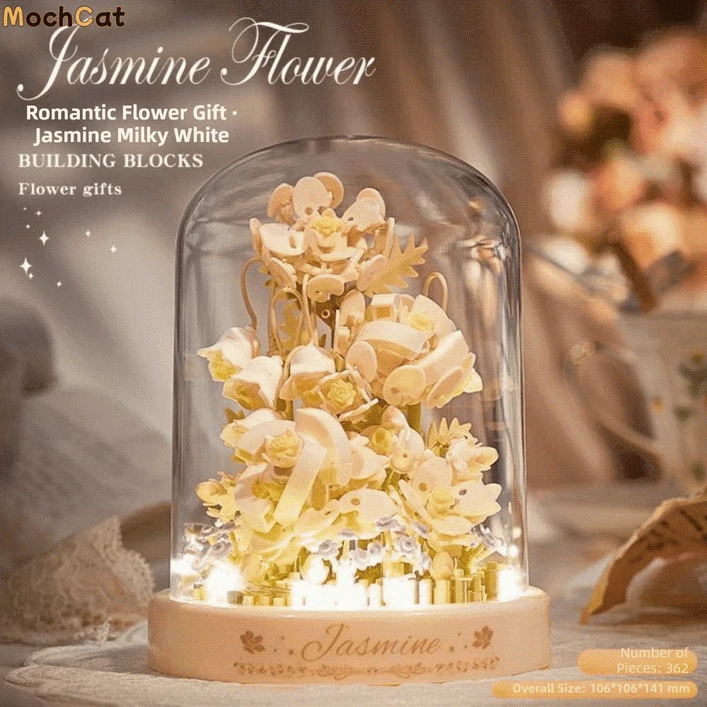 

With Ambient Light Sakura Tree Building Blocks Exquisite Design Handmade Design Flower Assembly Blocks Potted Plant Decor