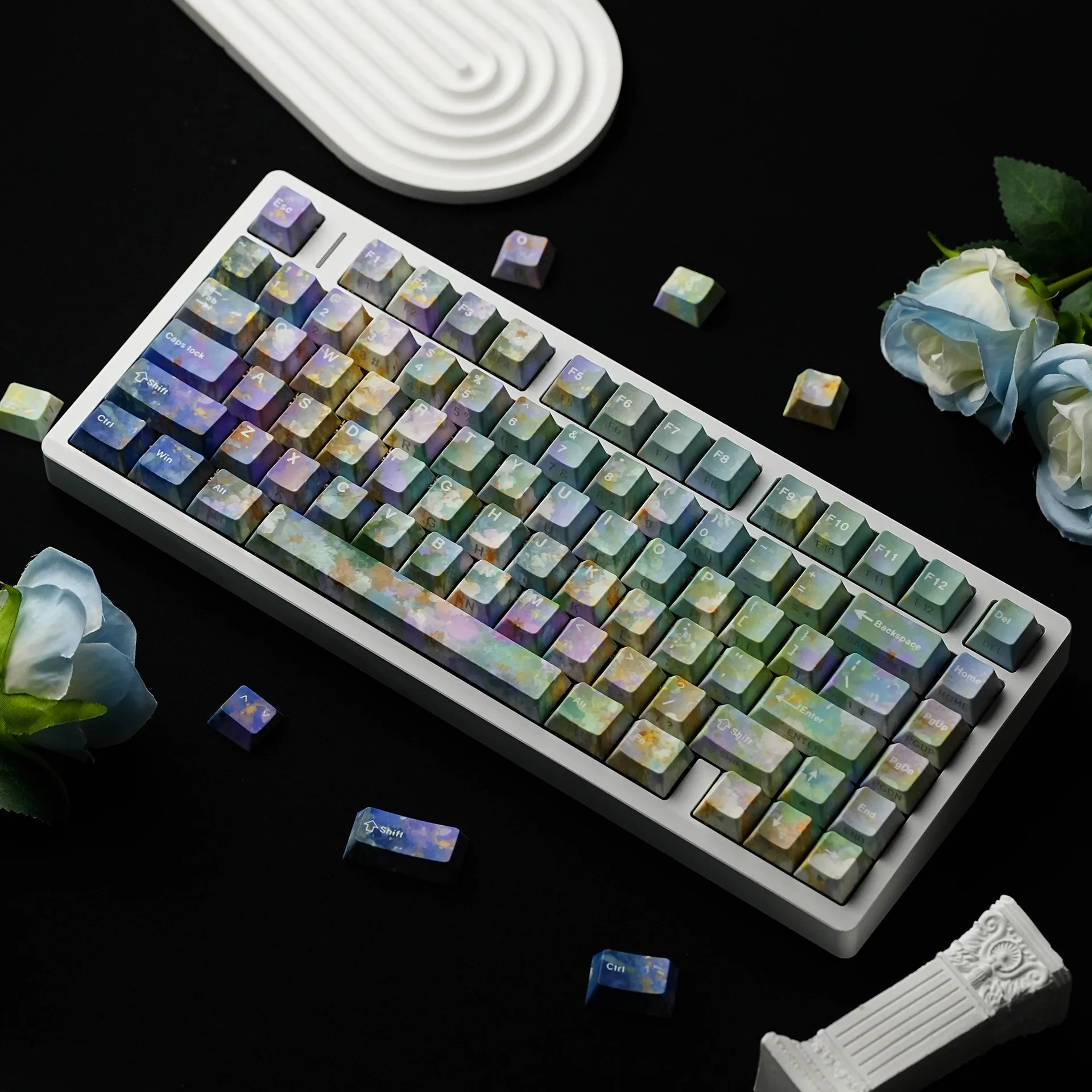 Mechanical Keyboard Flower Side Printed Keycaps Hebrew Korean Russian Spanish French German UK Cherry Profile PBT Keycap ISO - view 4