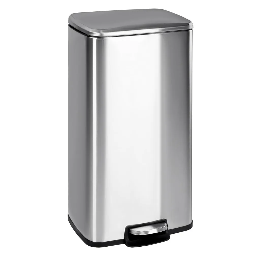 Cubo de Basura 30L Acero Inoxidable con Pedal Tapa Cierre Suave Interior Extraíble Base Antideslizante para Cocina