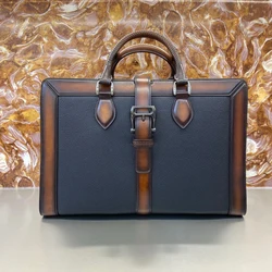 Seetoo Classic Cowhide Men's Portable Buckle Briefcase Color Customized Business Bags Portfolio 41*28*16cm