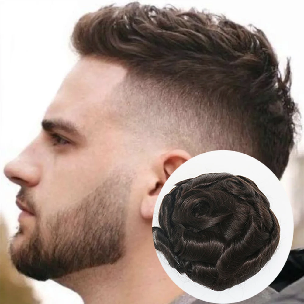 Pele cheia Vlooped PU Base Toupee para homens, Indetectável Microskin Cabelo Humano Perucas, Cor Marrom, Cabelo Prótese Substituição da Unidade