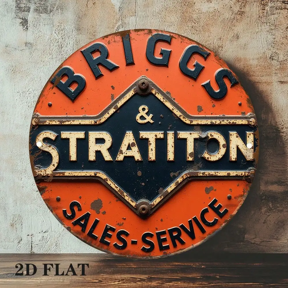 Briggs & Stratton Retro Car Logo Engine Badge 7.79 Inch Round Vintage Aluminum Plaque Industrial Wall Decor