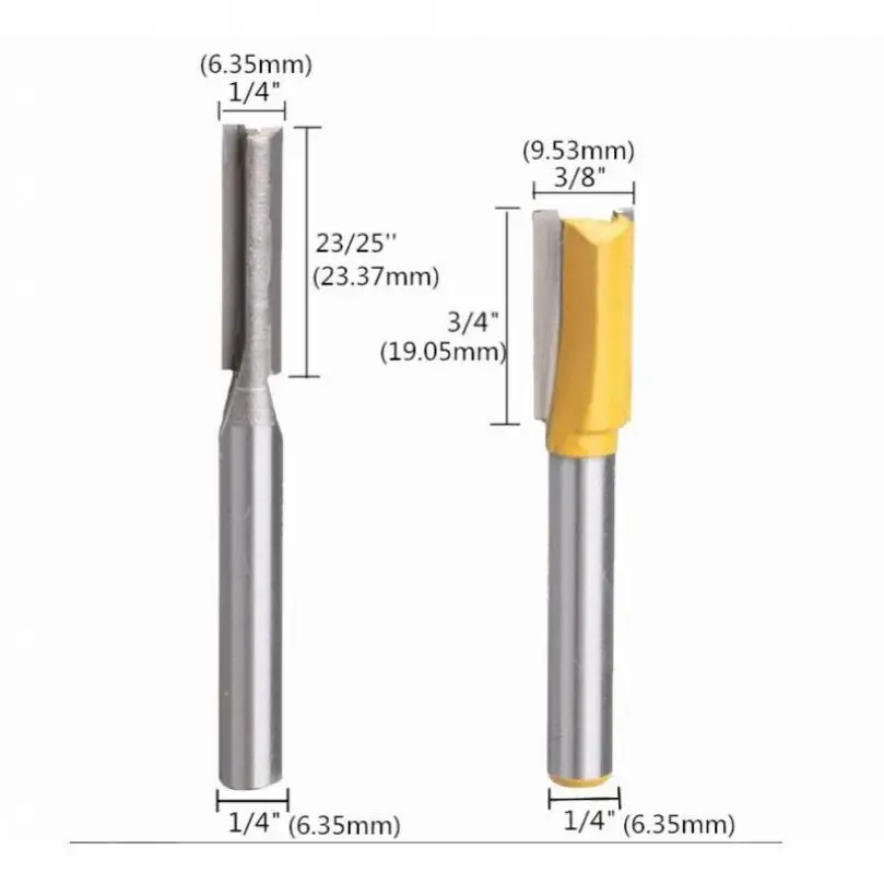 5set 1/4inch Shank Straight Carbide Alloy Straight Router Bits for Woodworking Tungsten Alloy Double Edged Straight Cutter Set