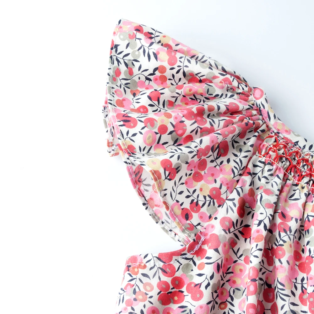 Blumen-Sommerkleid für Mädchen im Alter von 1, 2, 3, 4, 5, 6 Jahren, Smockdesign mit fliegenden Ärmeln, für Babys und Kleinkinder, tägliche süße Kleidung – Detail 13