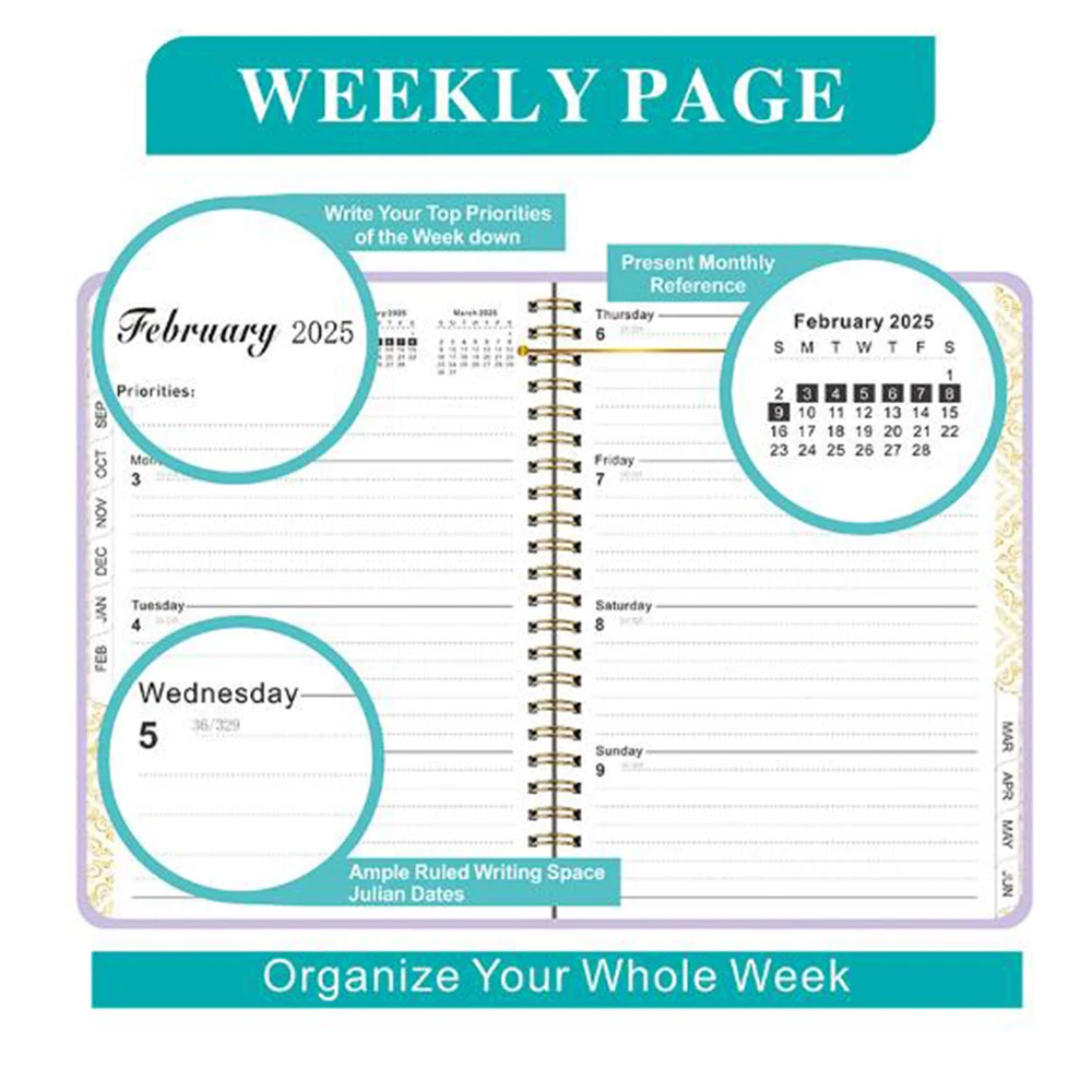 สมุดแพลนเนอร์2024 2025รายเดือนปฏิทินรายเดือน-จูล2024-จุนไดอารี่2025กระดาษย่นนุ่มเครื่องเขียนสำหรับโรงเรียนสำนักงาน