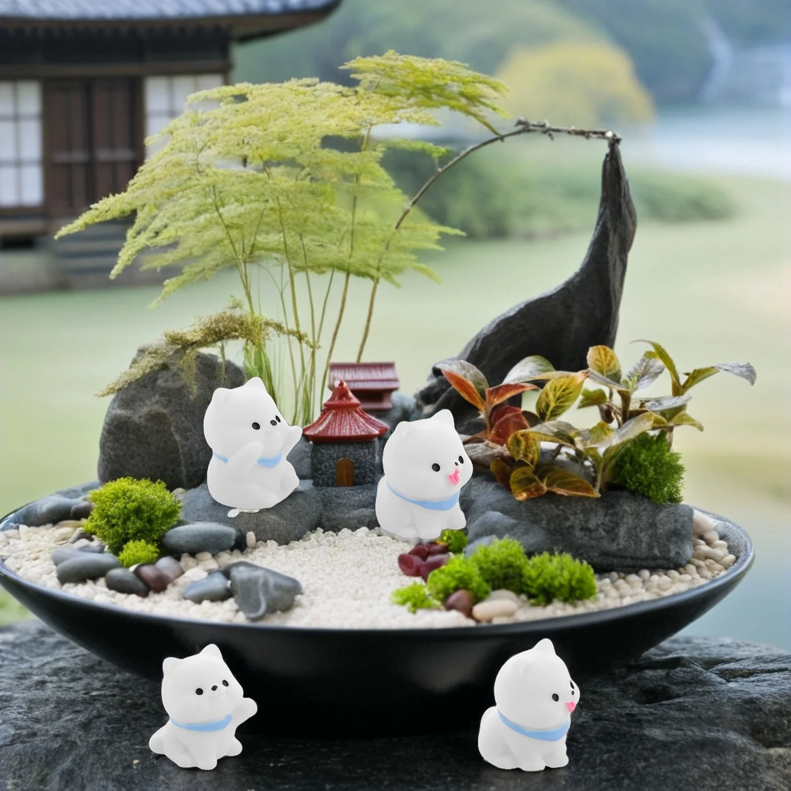 8 figurines de chiens Samoyed en résine miniature, accessoires de micro-paysage, pour bonsaï, tableau de bord de voiture, décoration de la maison