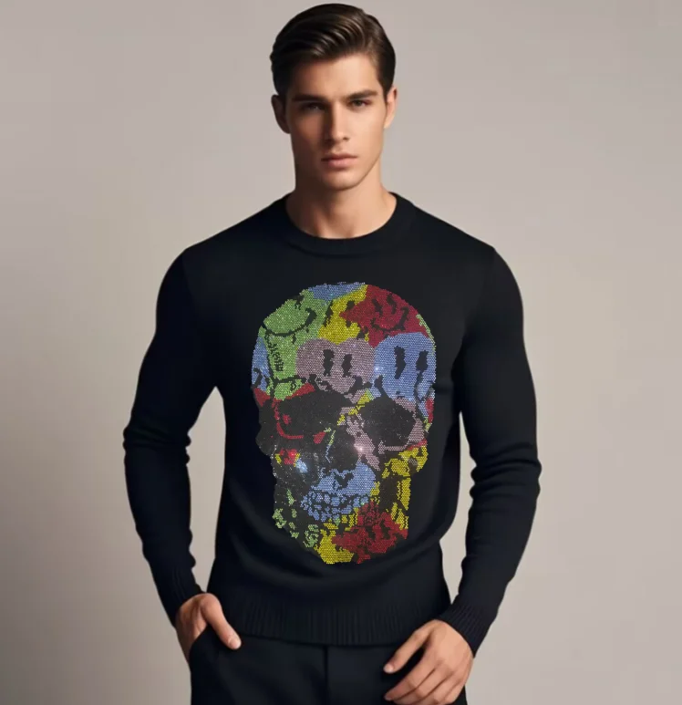 

Designer Rhinestone pullover sweaters New Fashion Casual Men Pullover Street wear