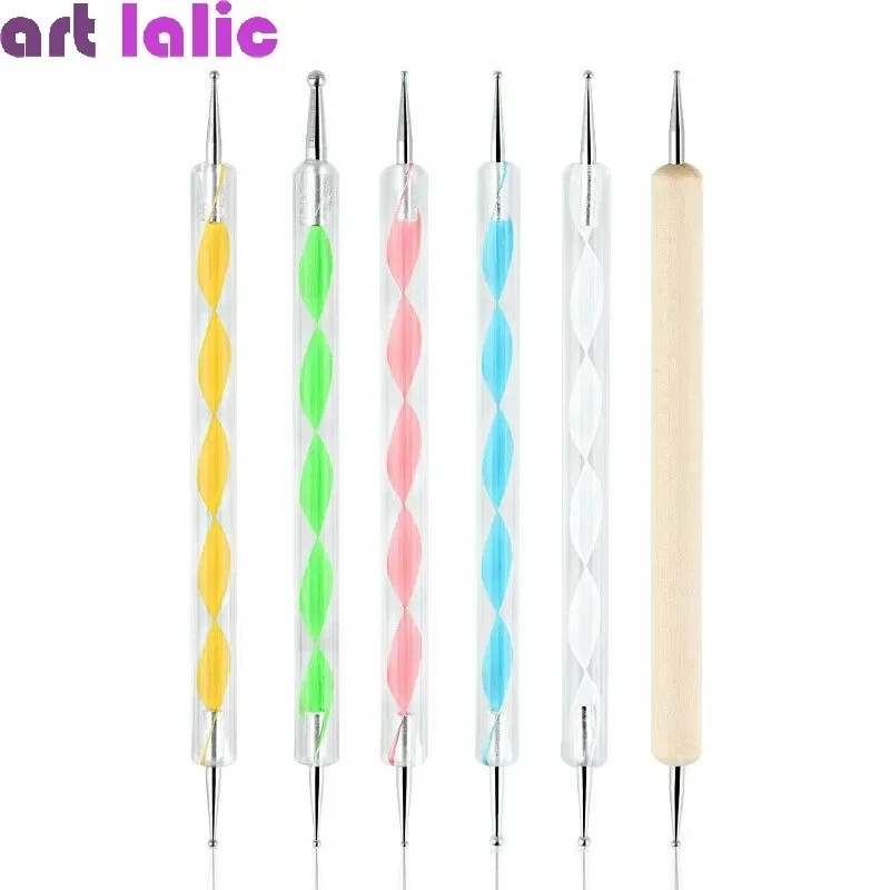 

Профессиональный маникюрный инструмент двойного назначения для дизайна ногтей, ручка для творческого дизайна - пластиковые вихревые деревянные мраморизованные стальные стразы